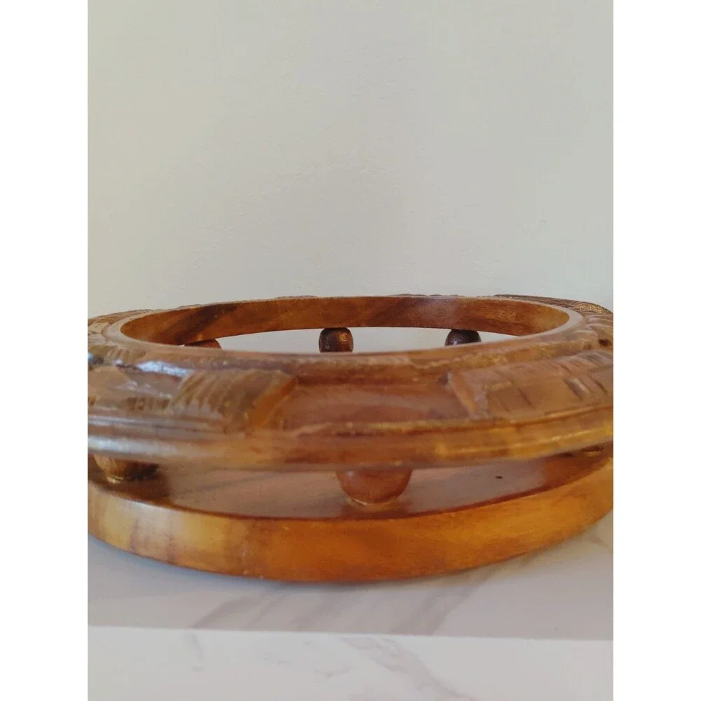 Monkey Pod Wood Lazy Susan with Bowls - Missing Center Piece - Kiln Dried Wood